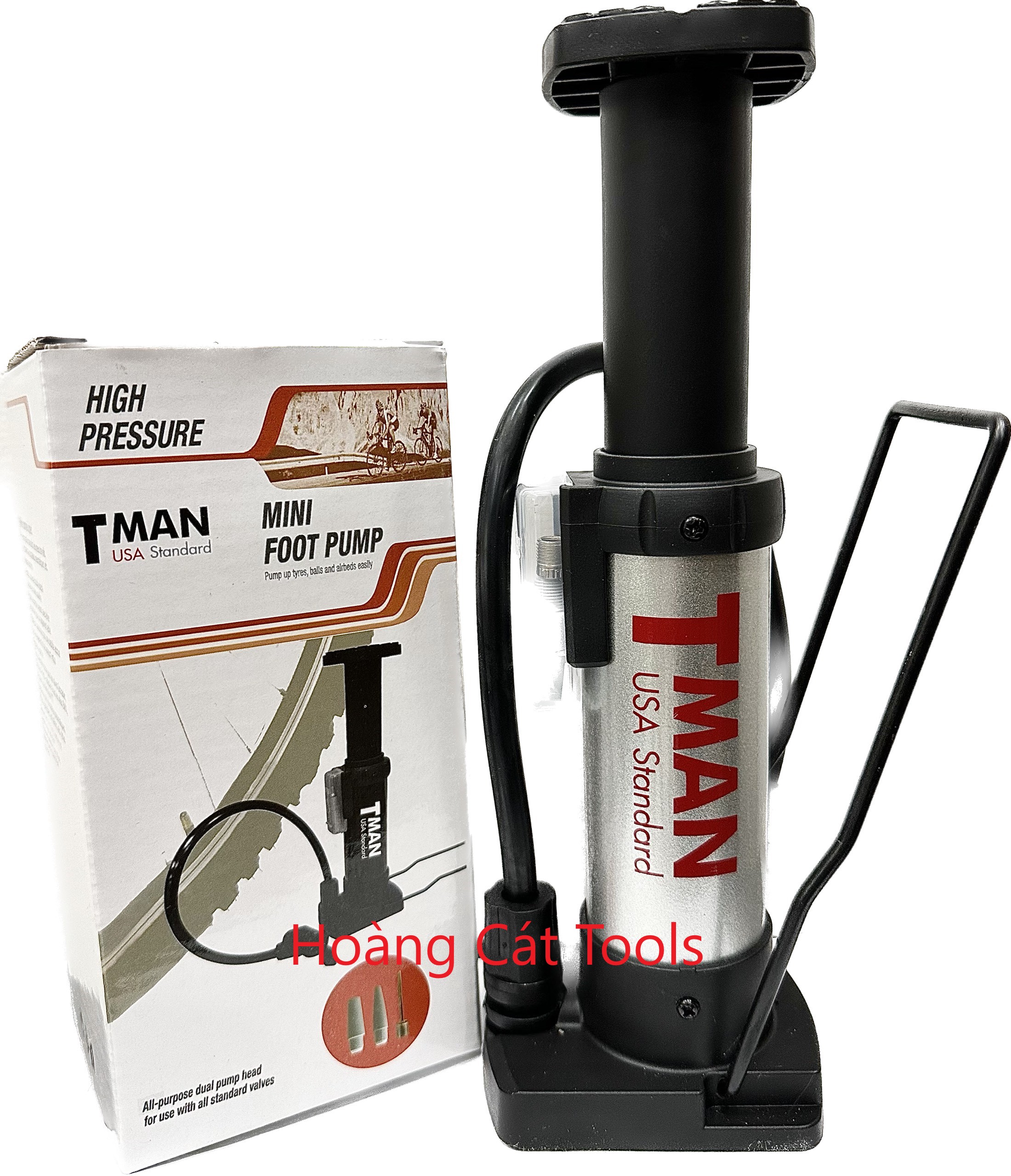 Bơm lùn mini xe máy xe đạp bơm bóng nhỏ gọn tman đầu bơm đa năng