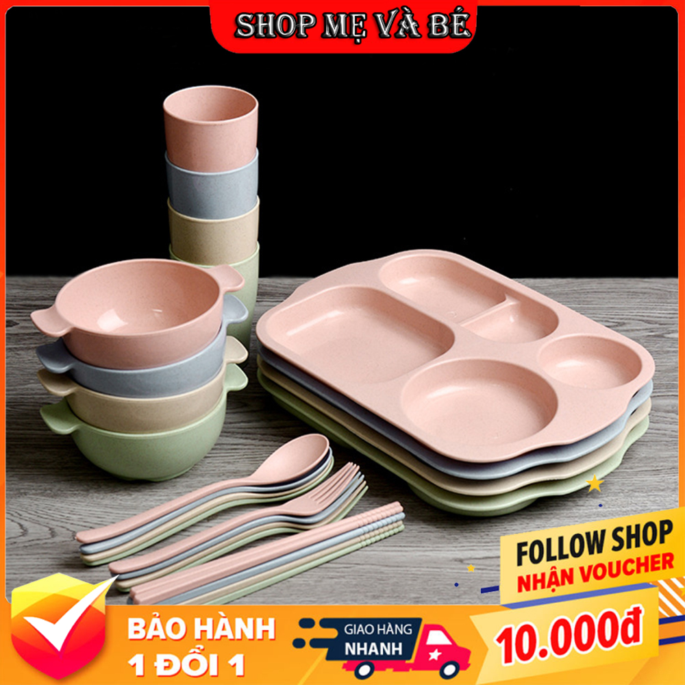 Trọn bộ khay đựng thức ăn cho bé - 6 món , chất liệu nhựa lúa mạch an toàn cho bé