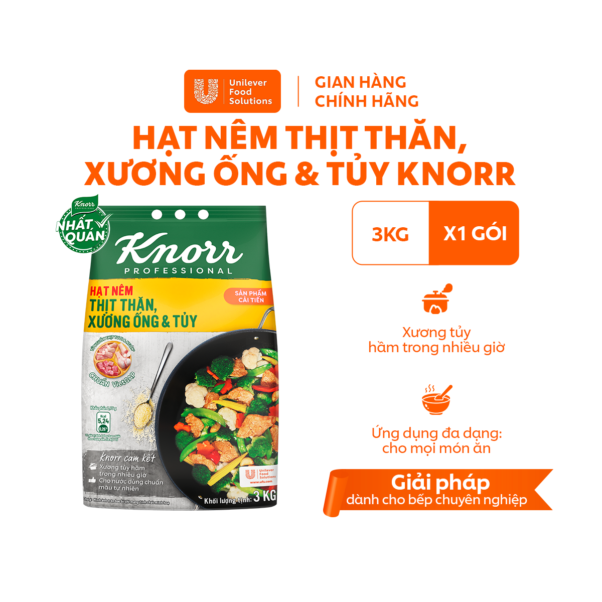 Hạt Nêm Thịt Thăn Xương Ống và Tủy Knorr Professional 3kg - Chuyên Dùng Cho Nấu Ăn