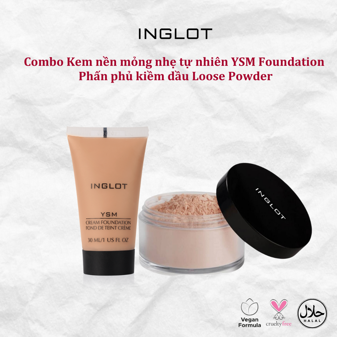 [CB25]Bộ trang điểm mặt gồm Kem nền hút dầu YSM Cream Foundation + Phấn phủ kiềm dầu Loose Powder INGLOT