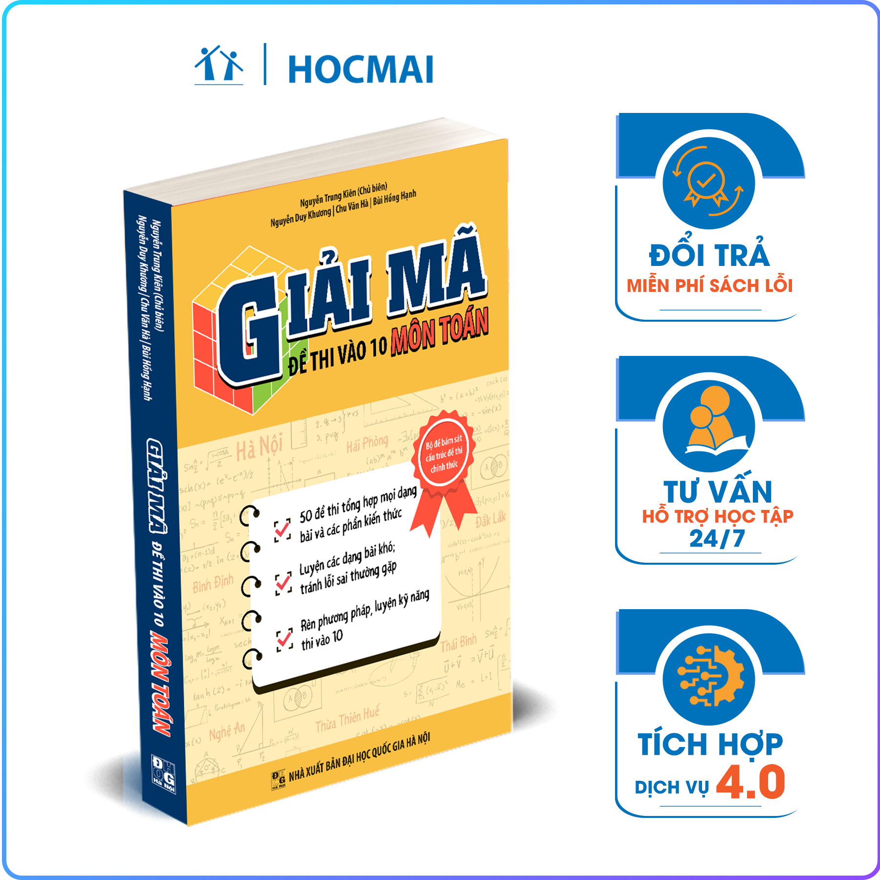 Sách Giải mã đề thi vào 10 môn Toán - Sách toán 9 gồm 50 đề thi chọn lọc, luyện các dạng bài toán 9 từ dễ đến khó, chinh phục 8+