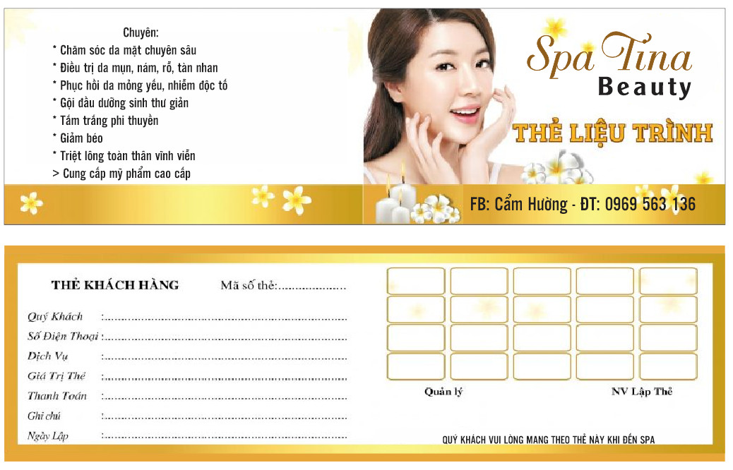 100 thẻ liệu trình in hoàn thiện cho chủ spa, nail, tóc. Giấy c300, dày