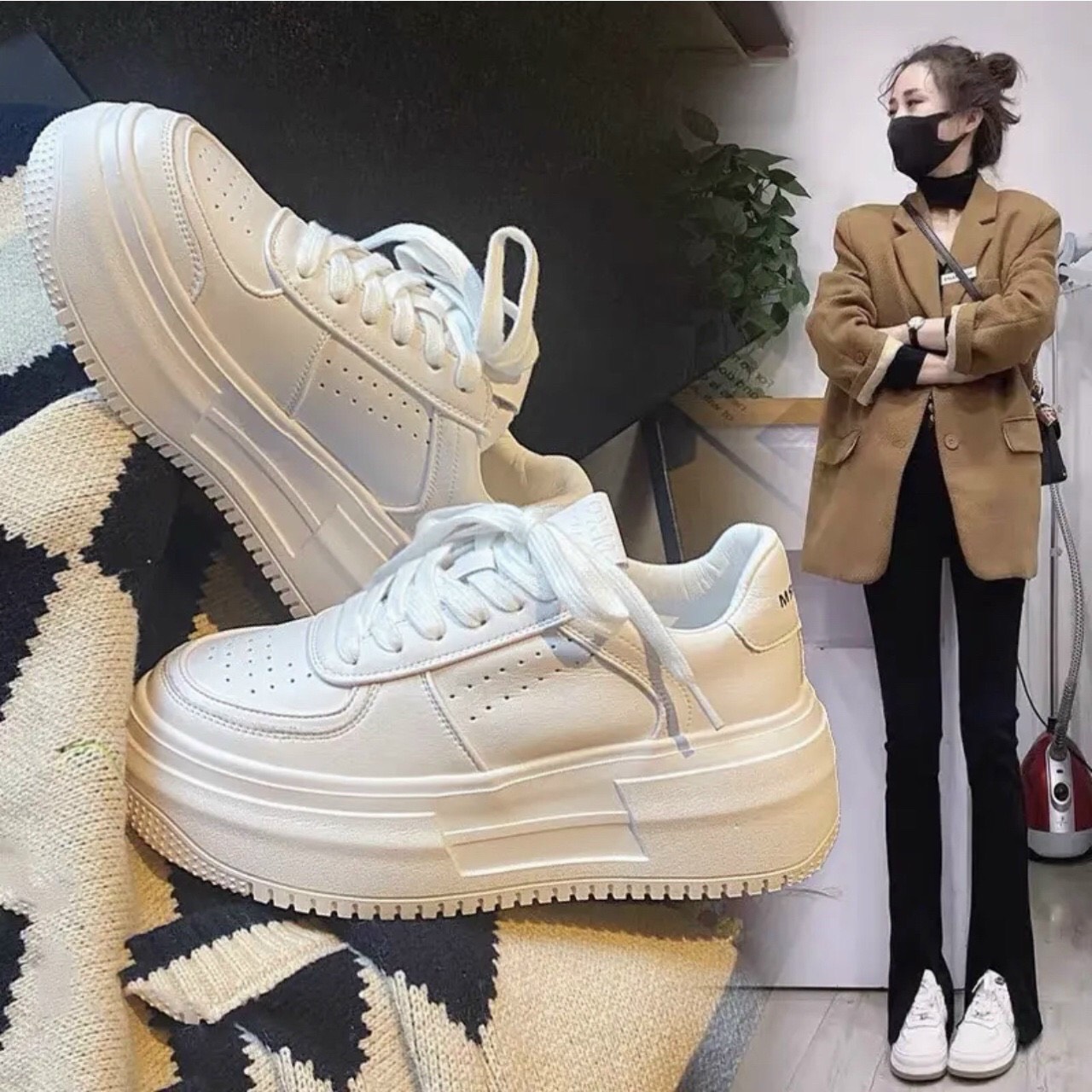 Giày nữ thể thao sneaker đế độn trắng tuyết AF dễ mix đồ
