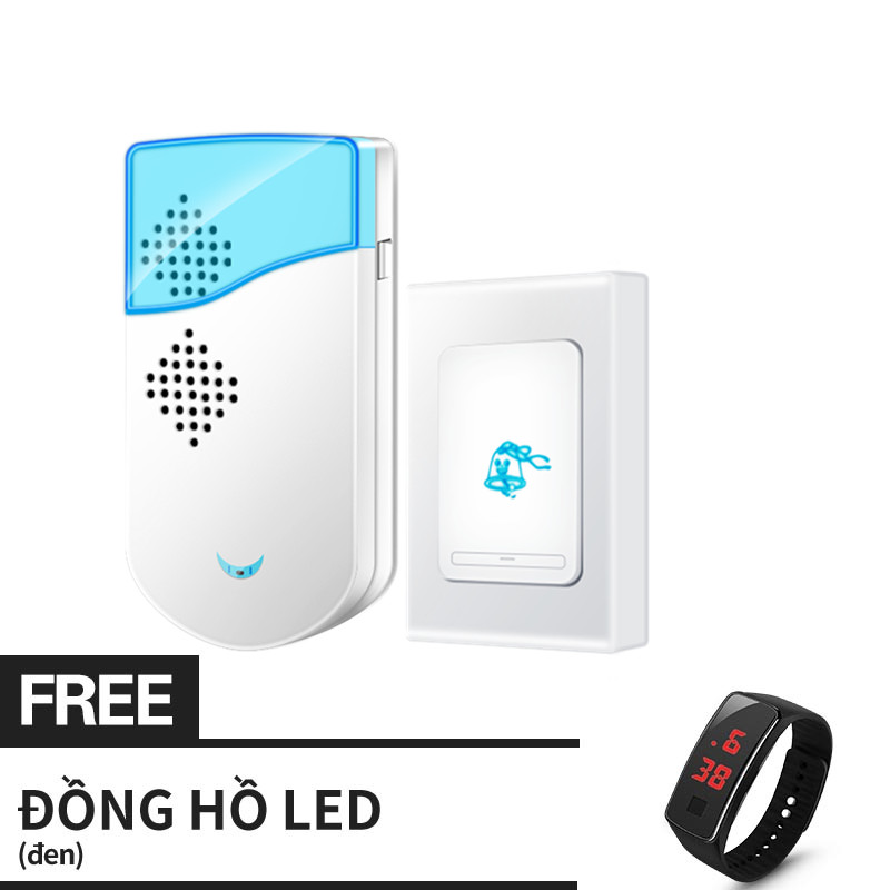 【Miễn phí Đồng hồ led】Chuông cửa không dây, chuong cua khong day, chuông báo khách, chuông cửa không dây chống nước kỹ thuật số Lắp đặt dễ dàng, kích thước nhỏ gọn, sử dụng nguồn điện