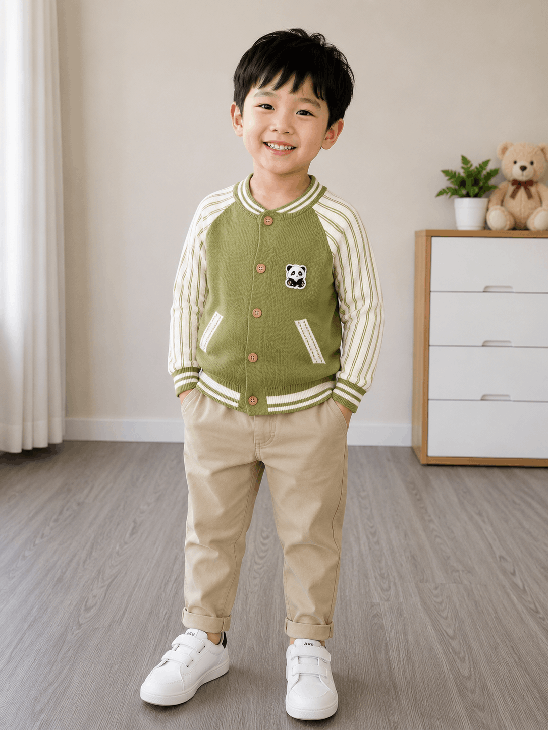 Hàng QC - Áo len cardigan gấu trúc cute đáng yêu ấm áp dày dặn mùa đông cho bé