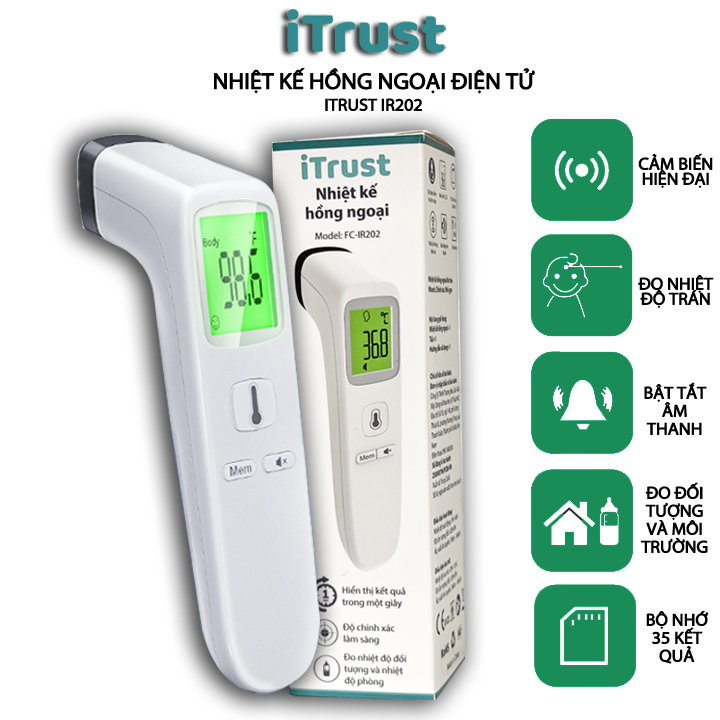 Nhiệt Kế Hồng Ngoại Đo Trán iTrust IR202, 2 tính năng đo nhiệt độ người, đo nhiệt độ môi trường, bảo hành chính hãng 2 năm