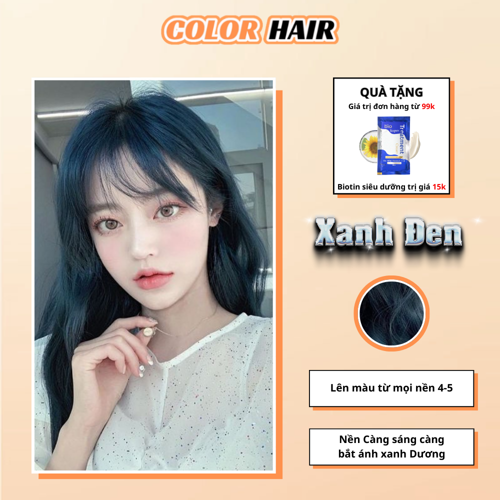 Thuốc nhuộm tóc, thuốc nhuộm tóc tại nhà màu Xanh Đen, tặng kèm oxy trợ dưỡng và bao tay - Color Hair
