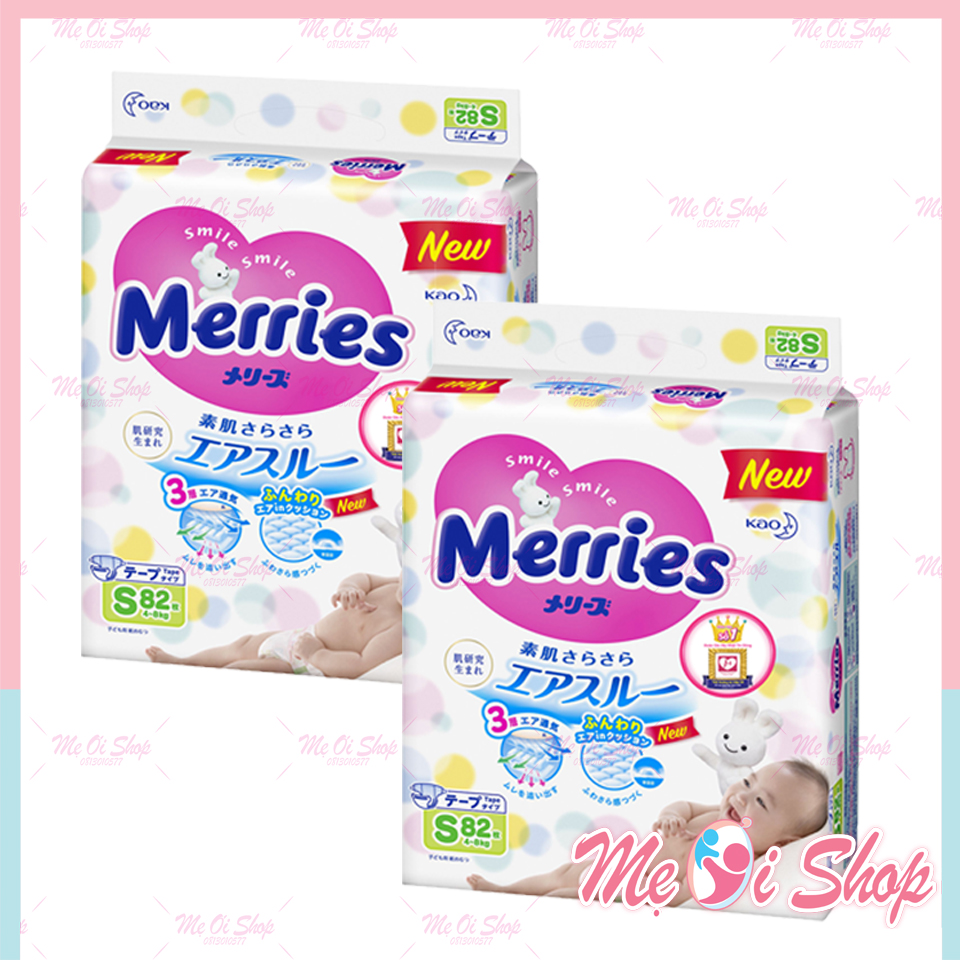 Combo 2 tã/bỉm dán merries size s - 82 miếng