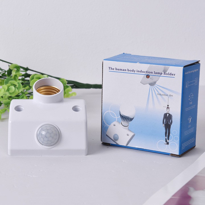 Đuôi đèn cảm ứng chuyển động hồng ngoại E27, tự động sáng khi có người chuyển động qua lại, dùng với bóng đèn đui E27 thông dụng điện 220v