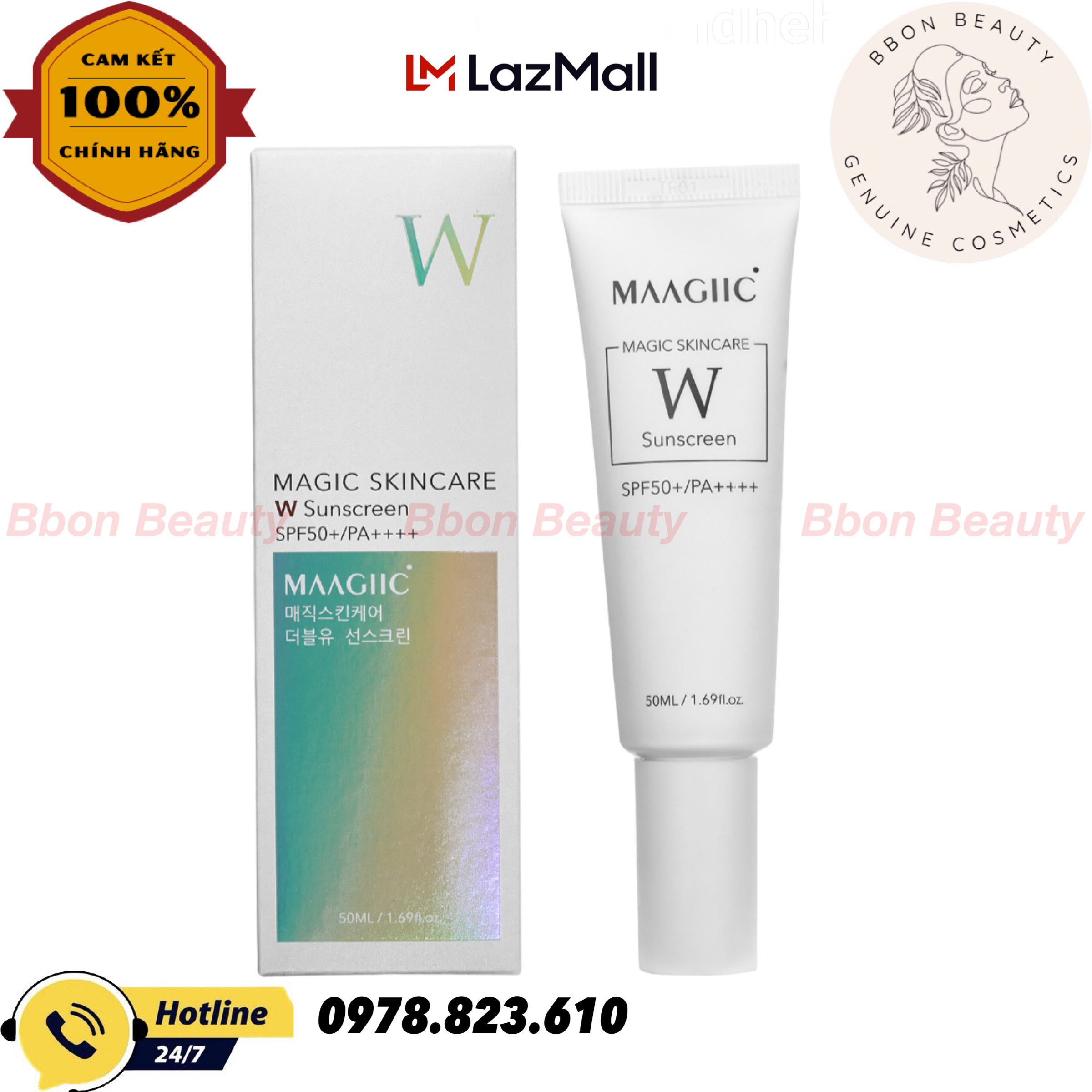 Kem chống nắng dưỡng trắng maagiic magic skincare w suncream spf50+/pa++++ 50ml - bbon beauty chính hãng
