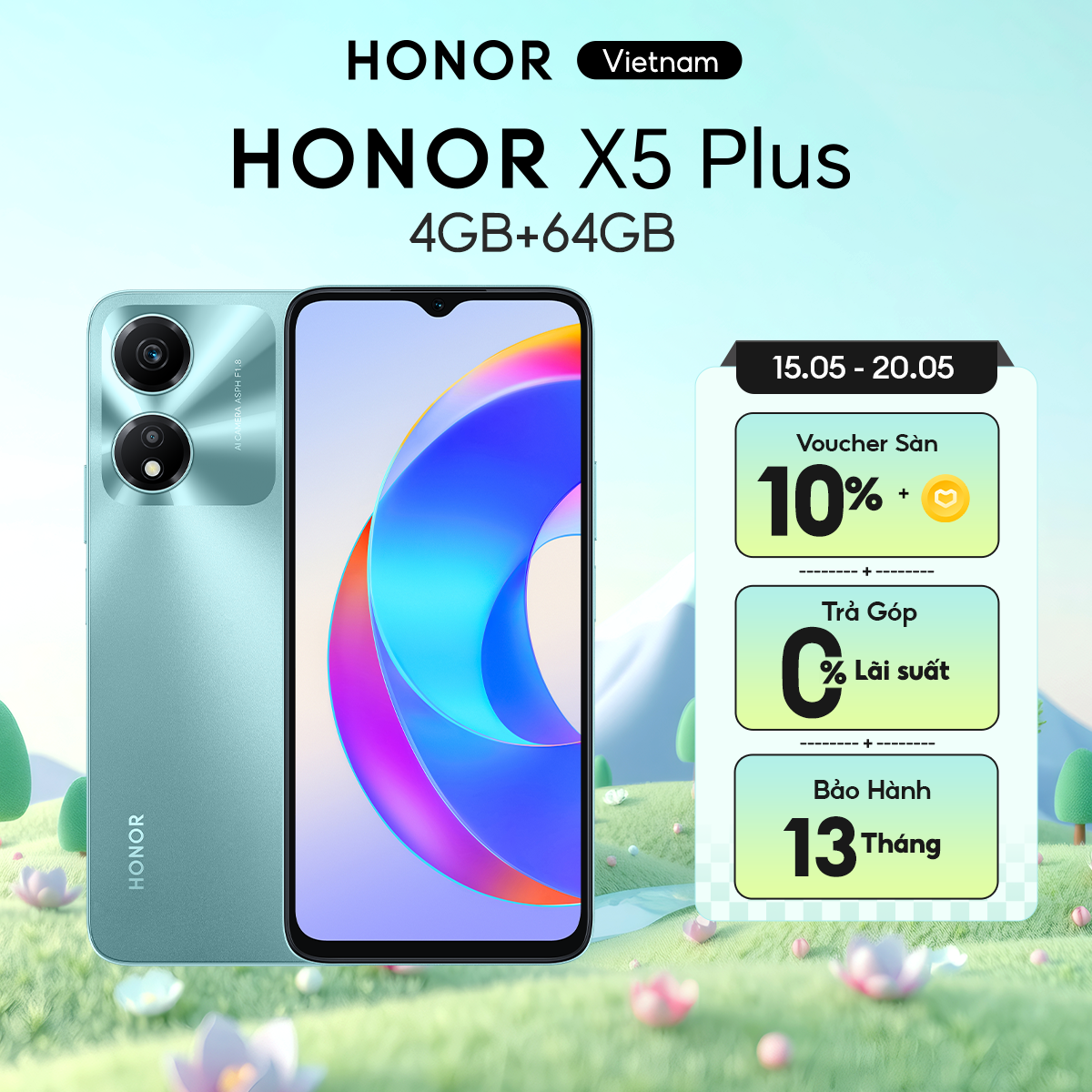 Điện thoại HONOR X5 Plus 4GB+64GB | Pin 5200mAh 90Hz | Màn hình 6.56" | BH 13 Tháng Hàng Chính Hãng