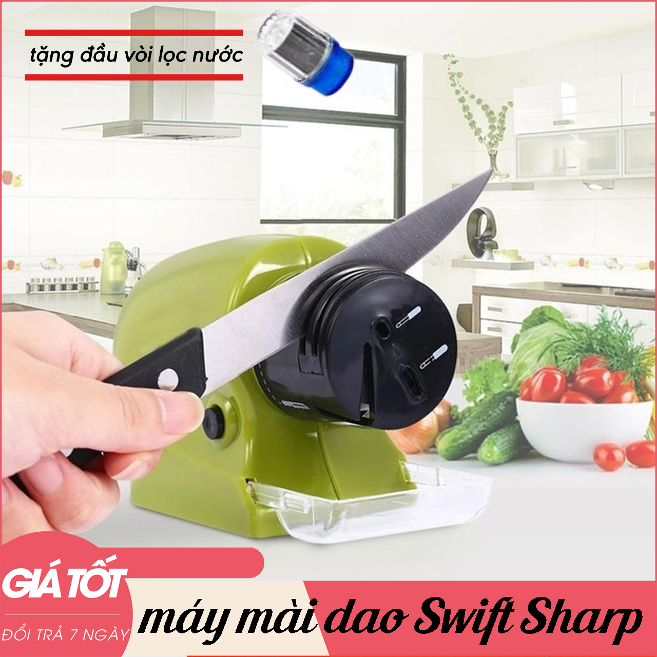 Máy mài dao kéo đa năng dùng pin SS(Xanh) + tặng đầu vòi lọc nước sạch,dụng cụ mài dao, mài dao đa năng, phục hổi mọi chiếc dao, kéo sắc như bạn đầu, an toàn khi dùng, sản phẩm tối ưu, cần thiết cho gia đình