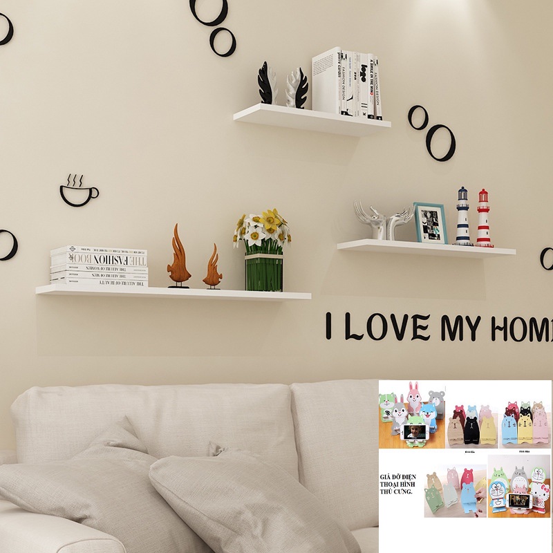 [HCM]Set 3 Thanh Kệ Treo Tường Sâu 15cm Để Được Nhiều Đồ Gỗ Lõi Xanh Chống Ẩm+ Tặng giá đỡ điện thoại hình thú cưng.