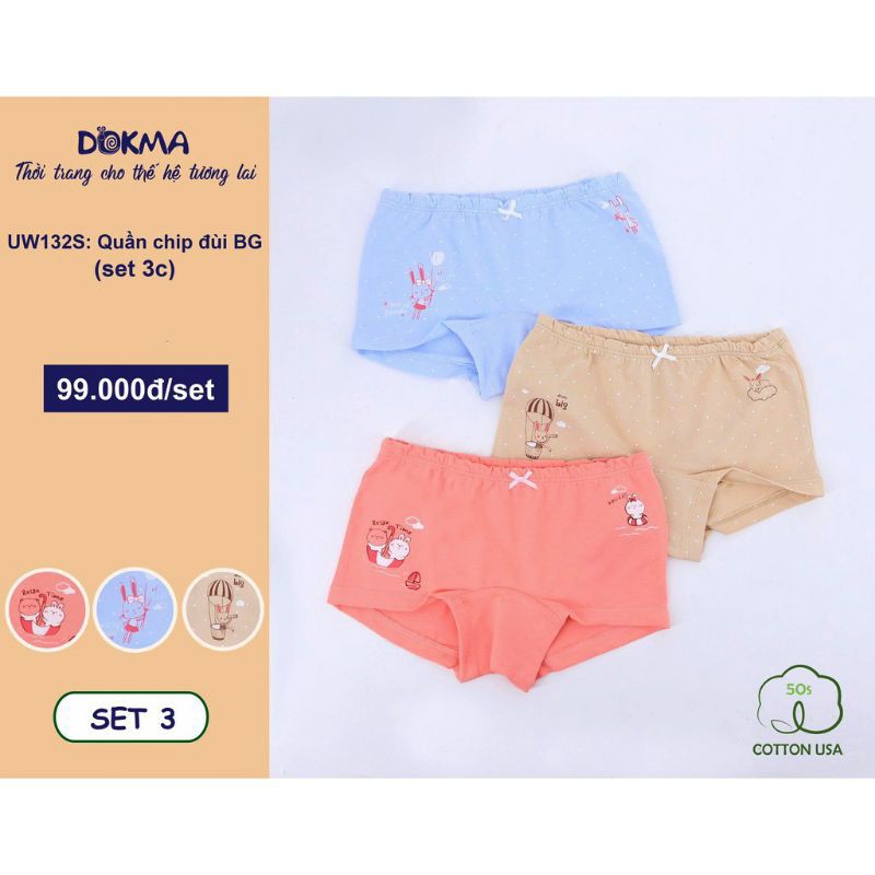 Set 3 quần đùi chip bé gái dokma
