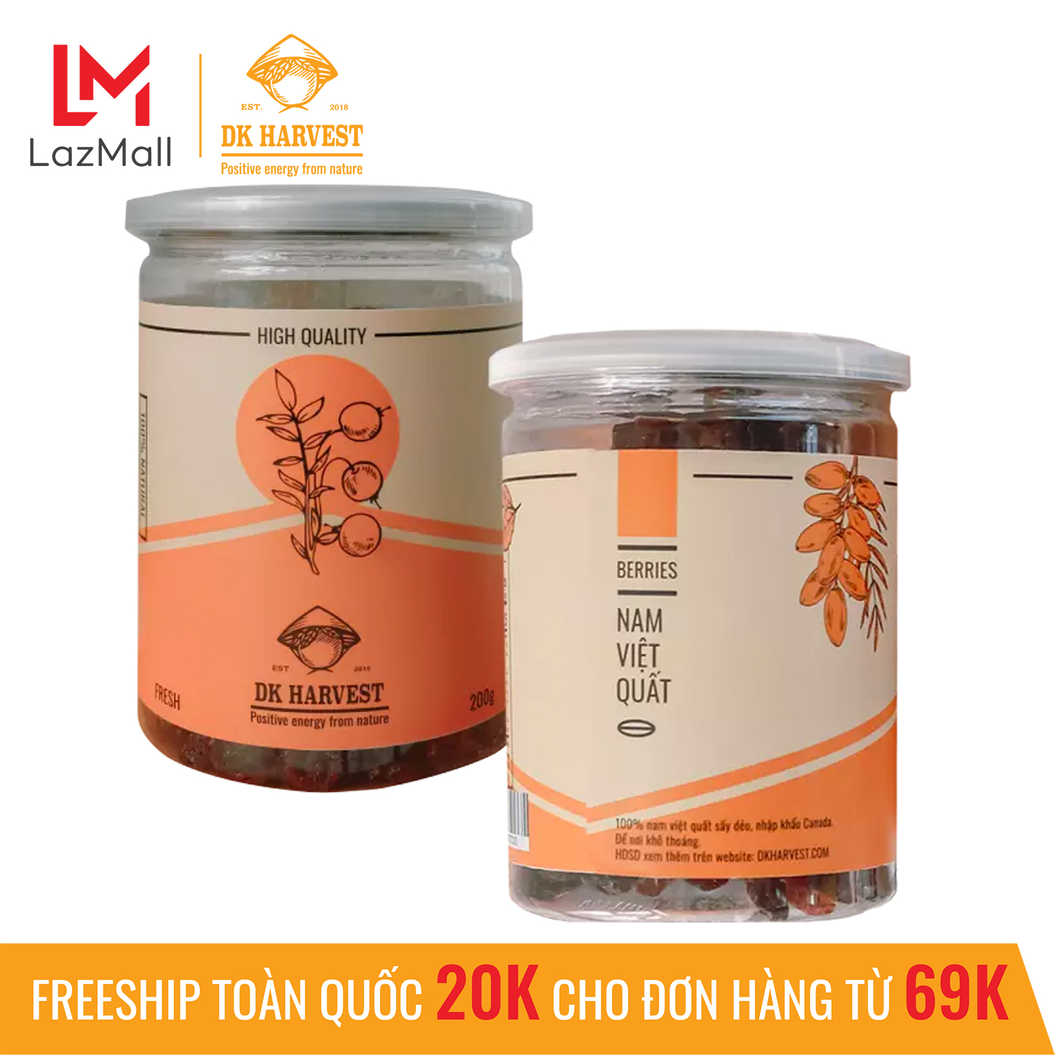 COMBO 2 Hũ Nam Việt Quất DK Harvest nhập khẩu - 400g ( 2 hũ 200g) - trái cây sấy, ăn vặt, ăn vặt mẹ bầu, nam việt quất sấy khô