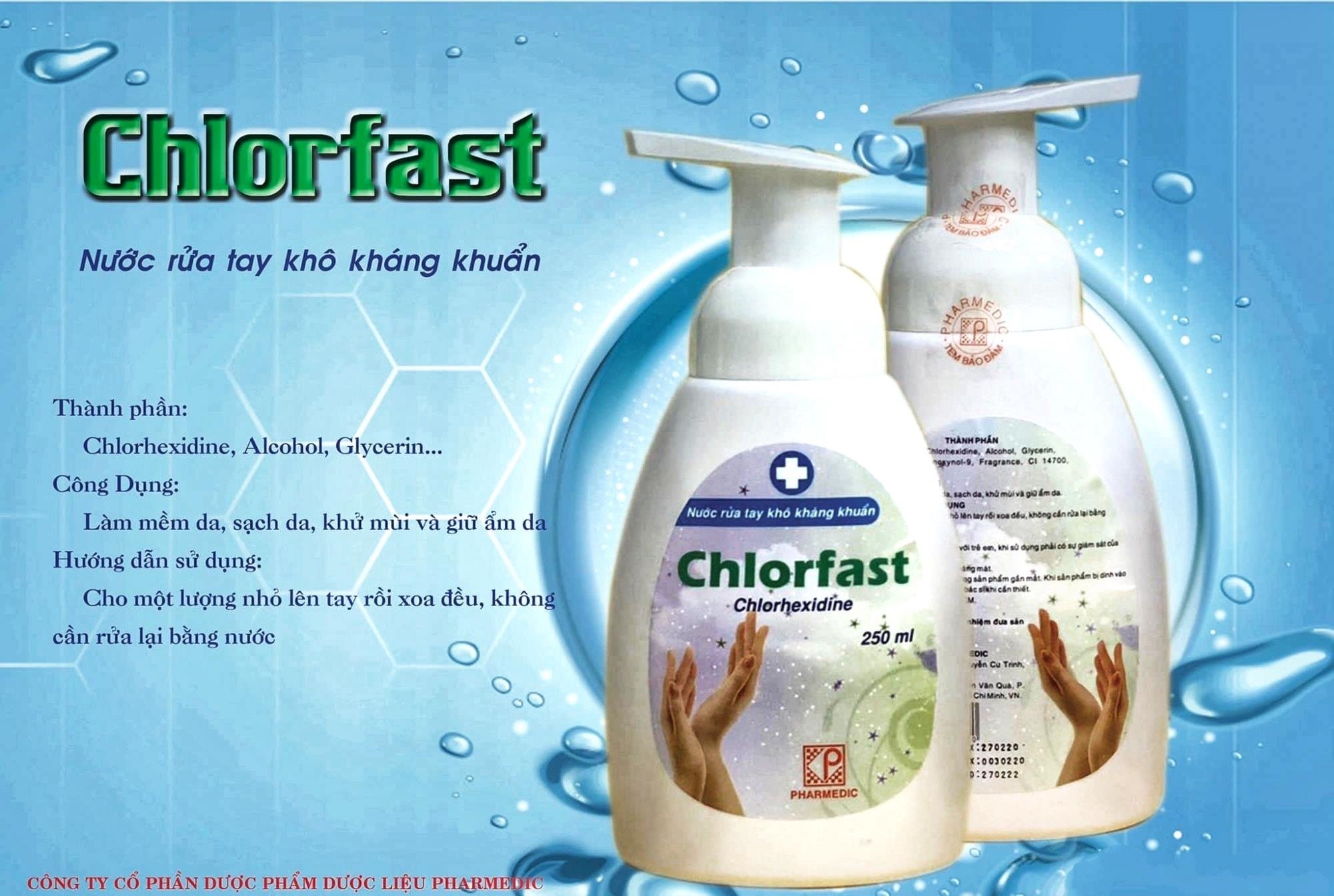 Nước rửa tay khô kháng khuẩn chlorfast 250ml
