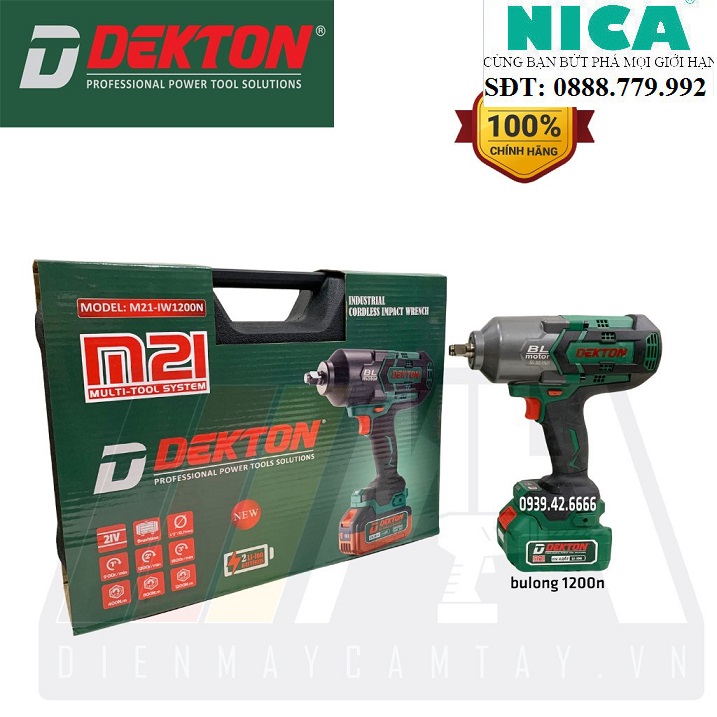 Máy siết bulong dùng pin dekton 1200nm - m21 iw1200 - chân pin phổ thông mkt