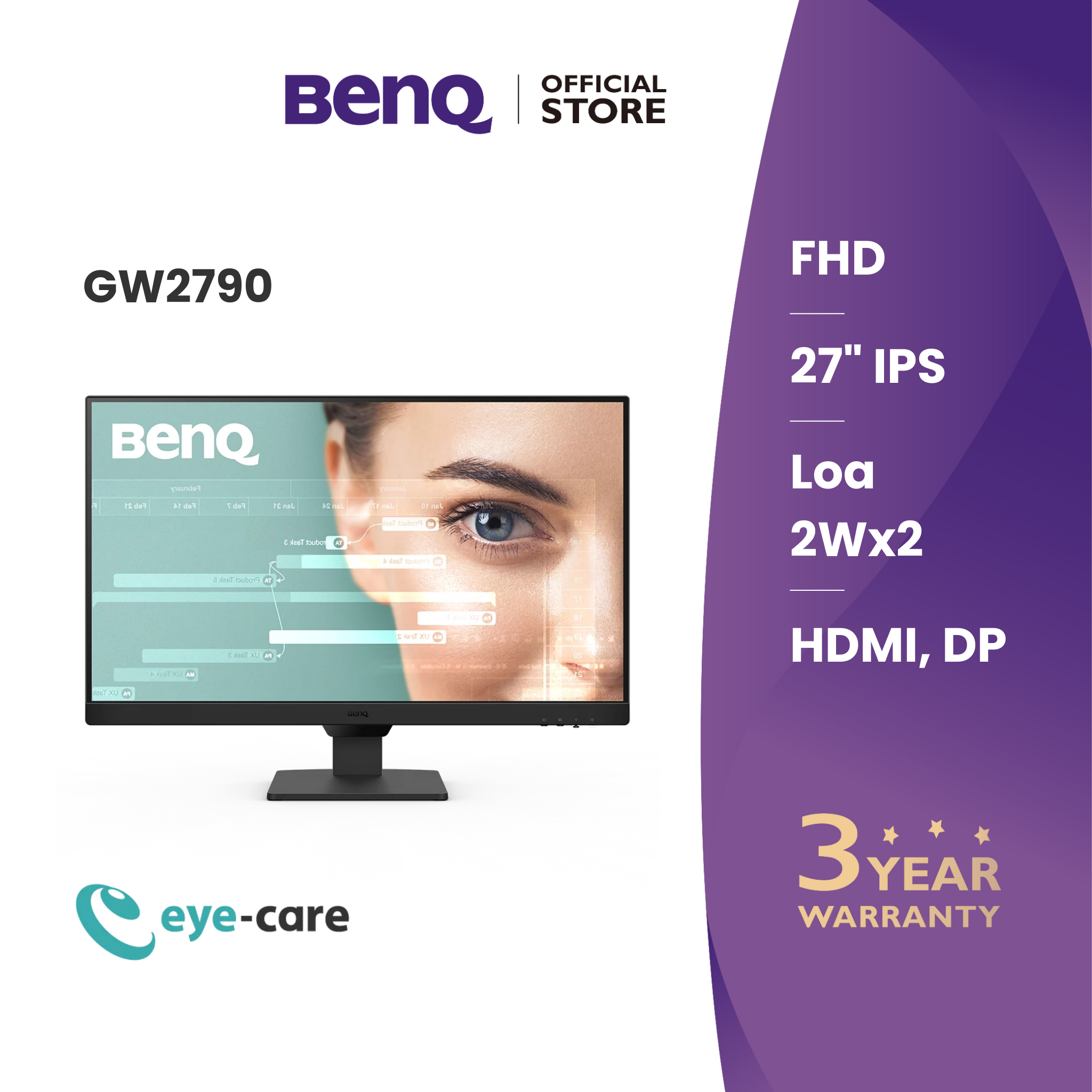 Màn hình máy tính BenQ GW2790 _ bảo vệ mắt 27 inch 1080p IPS 100Hz phù hợp làm việc và giải trí