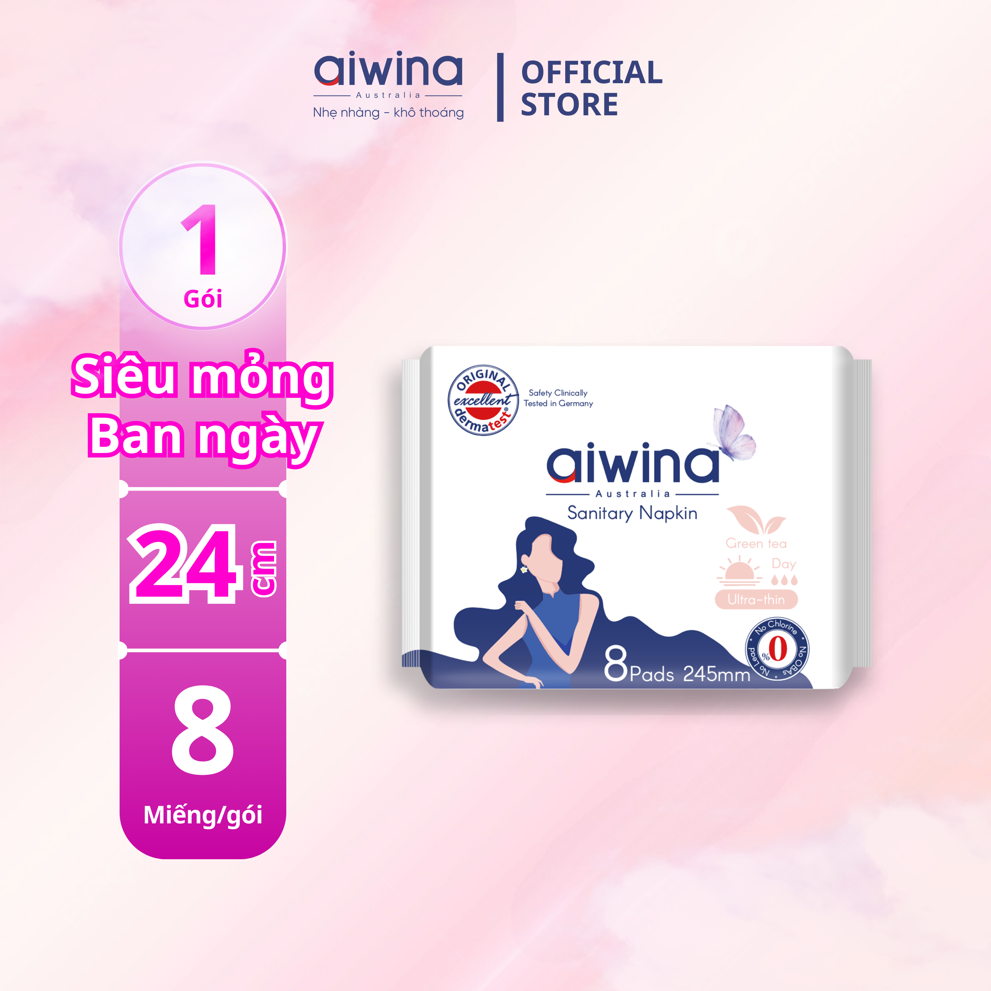 Aiwina sanitary napkins 8-piece bundle super thin 24cm day Wings