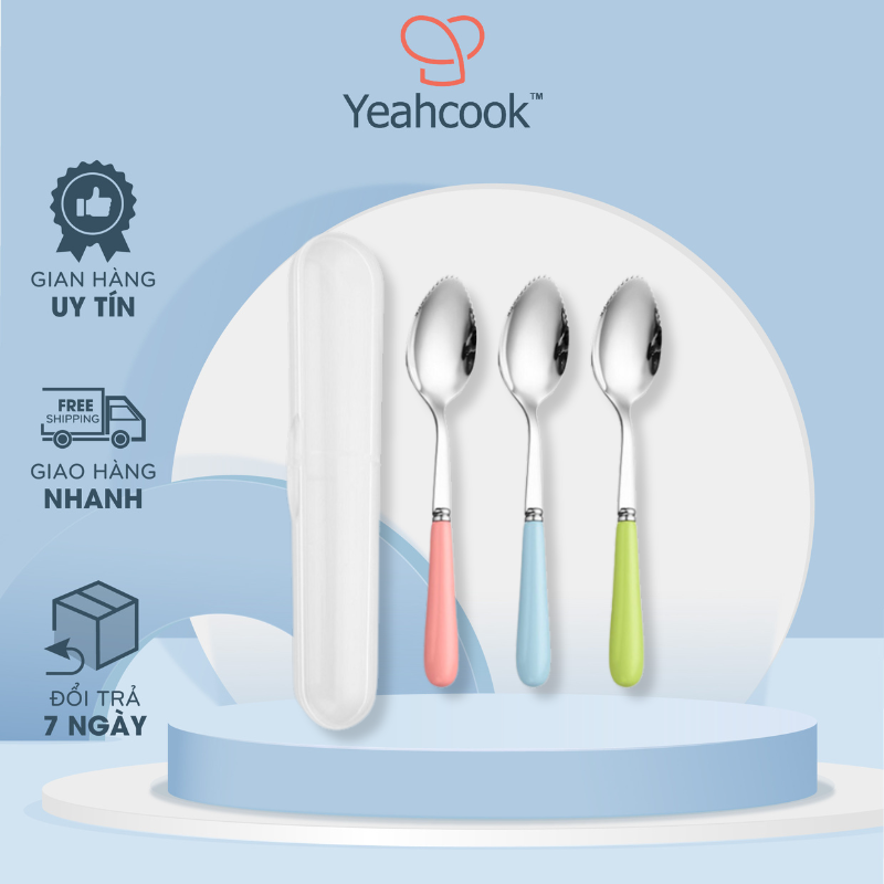 Thìa ăn trái cây inox cán sứ Yeahcook