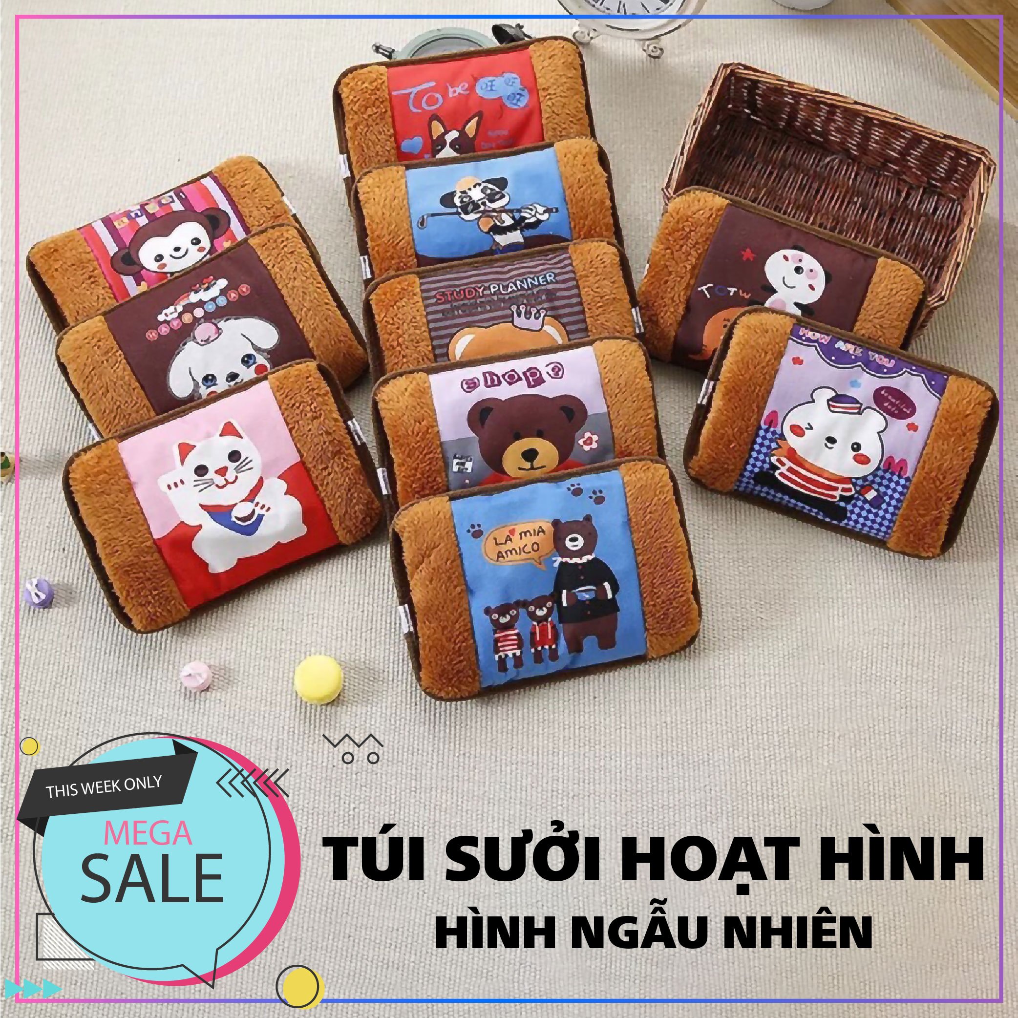 Túi sưởi hình gối nhiều họa tiết - Túi Sưởi Ấm, Chườm nóng, túi sưởi hoạt hình - Túi sưởi,chườm điều trị bầm tím đau nhức chân tay (Mẫu ngẫu nhiên)