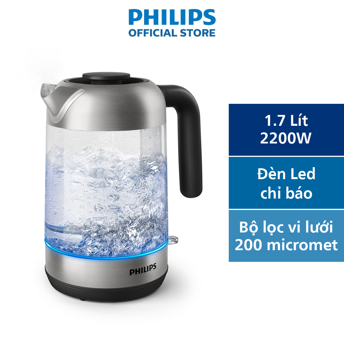 Bình đun siêu tốc philips hd9339/80 1.7 lít, công suất 1.7 lít-hàng phân phối chính hãng