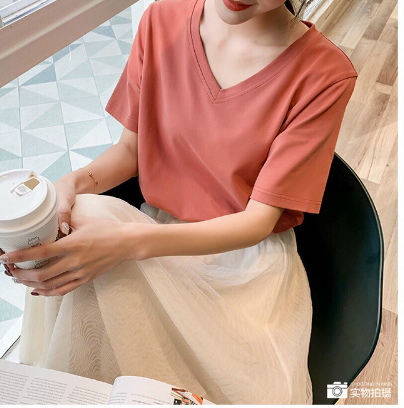 Áo thun nữ form rộng tay lỡ cổ tim VT89 thời trang Hàn Quốc