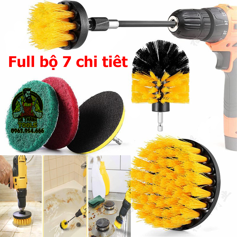 Bộ 7 Đầu Bàn Chải Gắn Máy Khoan - Dụng Cụ Vệ Sinh Nhà Cửa Nội Thất Đa Năng