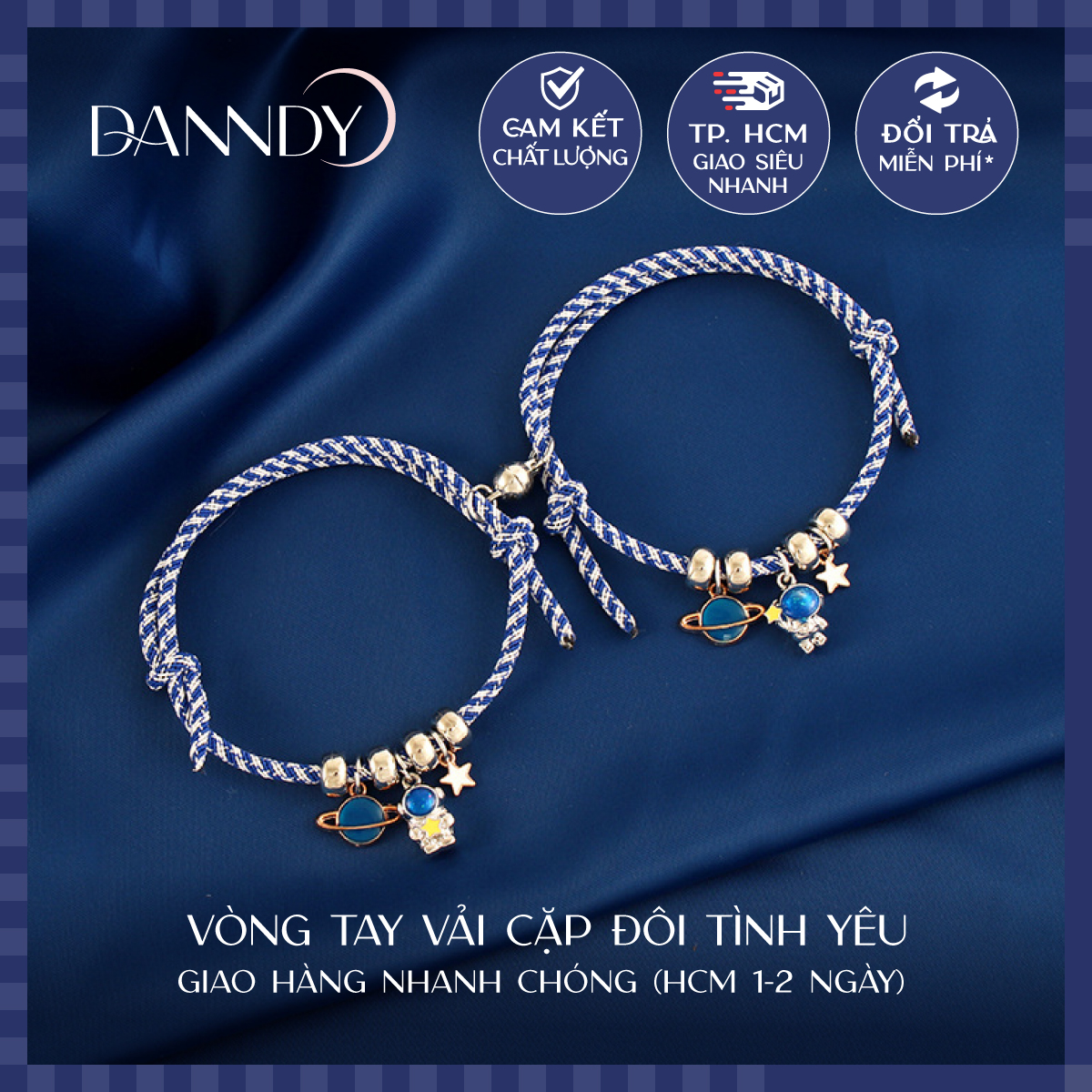 Vòng tay đôi vải cặp đôi phi hành gia có nam châm. Vòng đôi nam nữ cặp đôi tình yêu cao cấp Freesize | Dandy