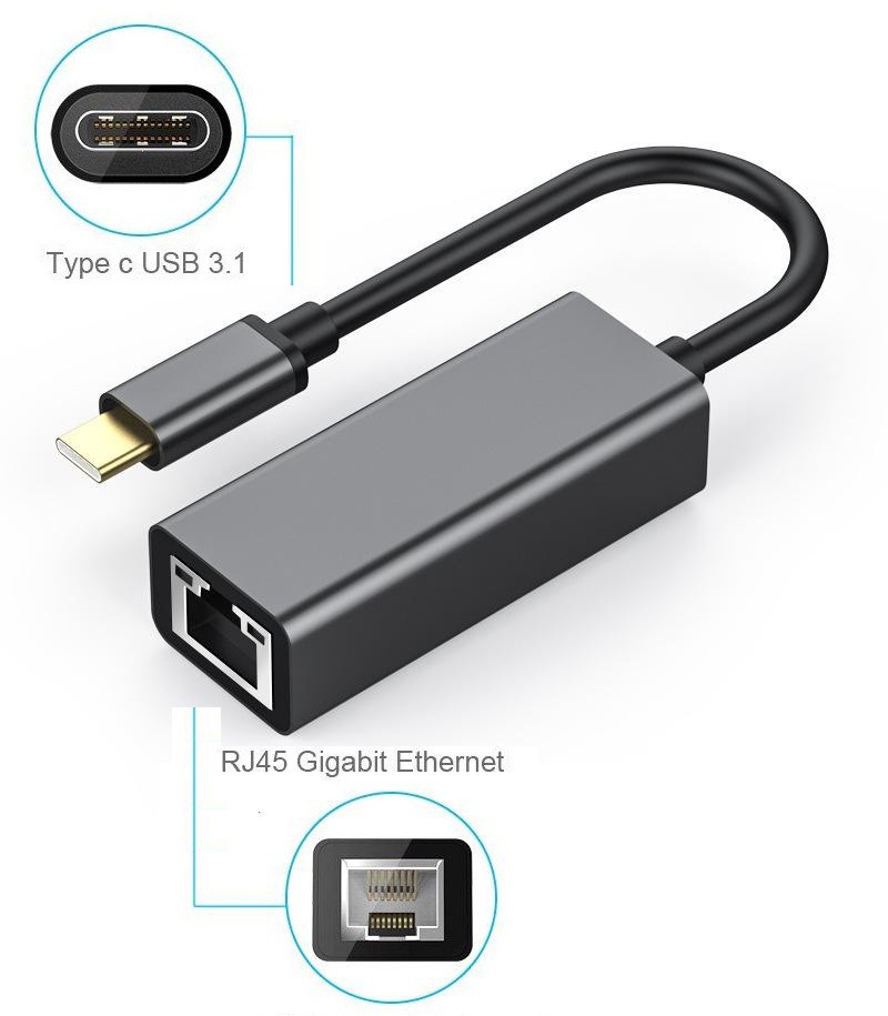 Cáp USB Type-C to Lan Gigabit kết nối mạng internet cho Máy tính, Điện thoại giá rẻ