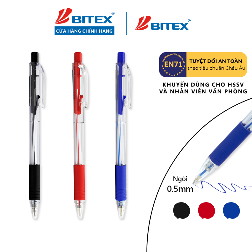 Bút bi bitex mực xanh / đen b03 ngòi 0.5mm