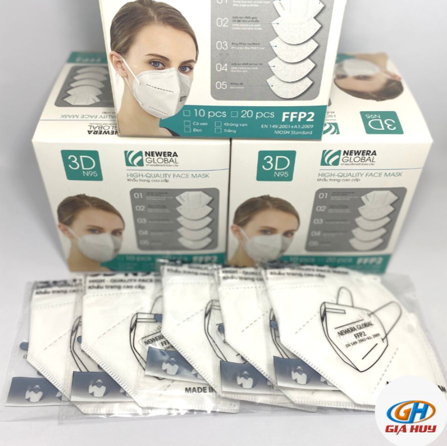Hộp 20 cái khẩu trang 3d n95 newera global 5 lớp kháng khuẩn n95, kn95