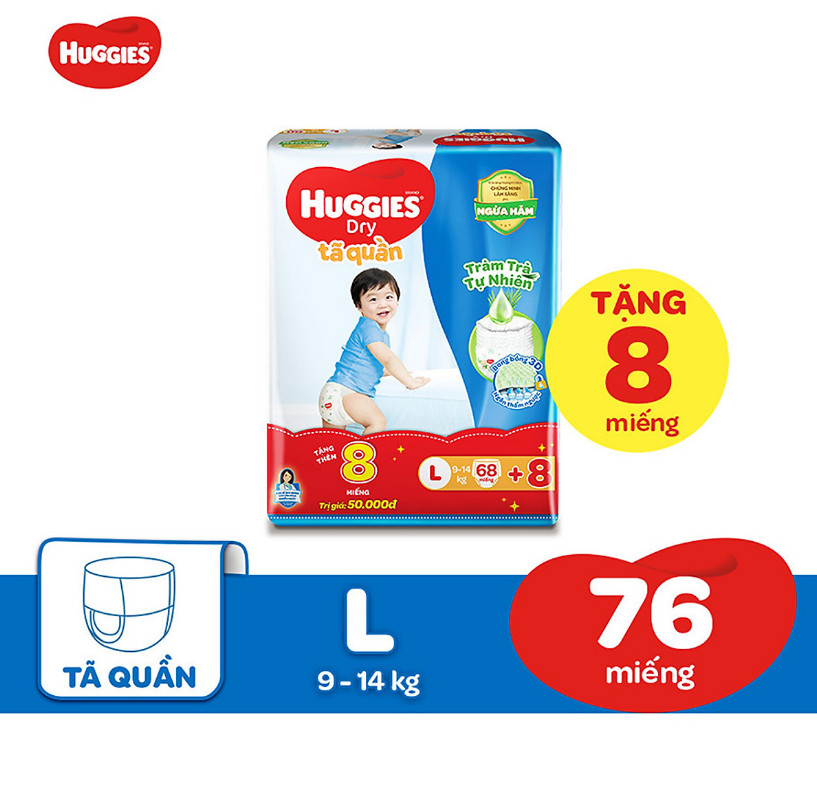 FREESHIP Tã quần huggies Tràm Trà Tự Nhiên L68+8 MIẾNG