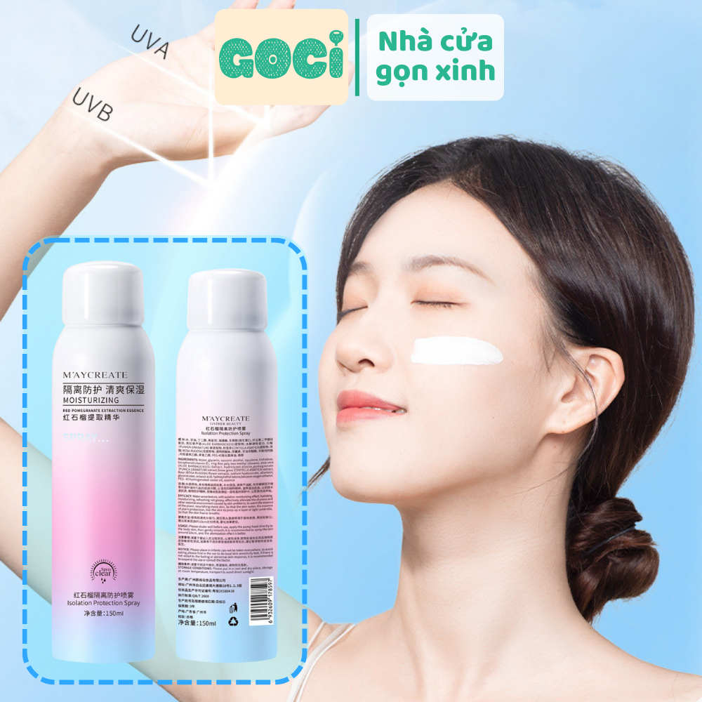 Xịt chống nắng body maycreate kem chống nắng dạng xịt 150ml SPF35 bật tông sau sử dụng
