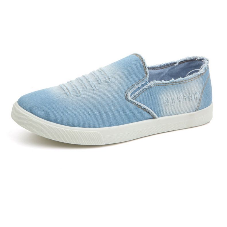 Giày nam  -Giày lười vải jeans nam sước màu xanh nhạt phong cách Hàn Quốc Ts061