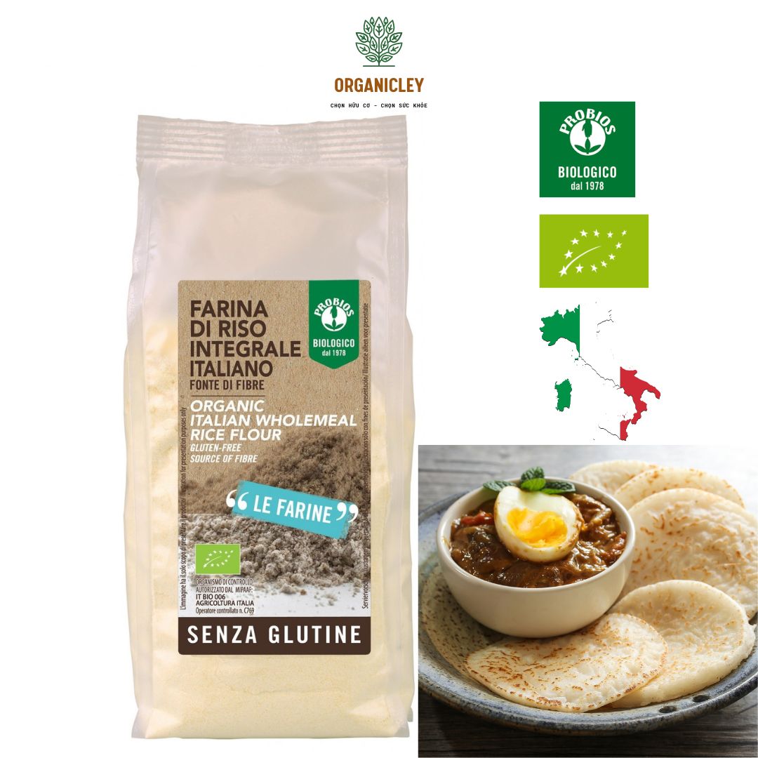 Bột gạo nguyên cám hữu cơ probios organic wholemeal rice flour chính hãng 375g - bột gạo hữu cơ - organicley