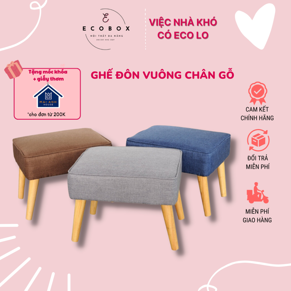 Đôn Sofa hình chữ nhật có lò xo ghế đôn cao cấp đôn gác chân nệm vải lò xo êm ái khung gỗ MDF chắc chắn dễ di chuyển thiết kế êm mái, thoải mái ghế ngồi phụ chân gỗ tháo lắp tiện lợi hàng xuất khẩu RUBY HOME STORE