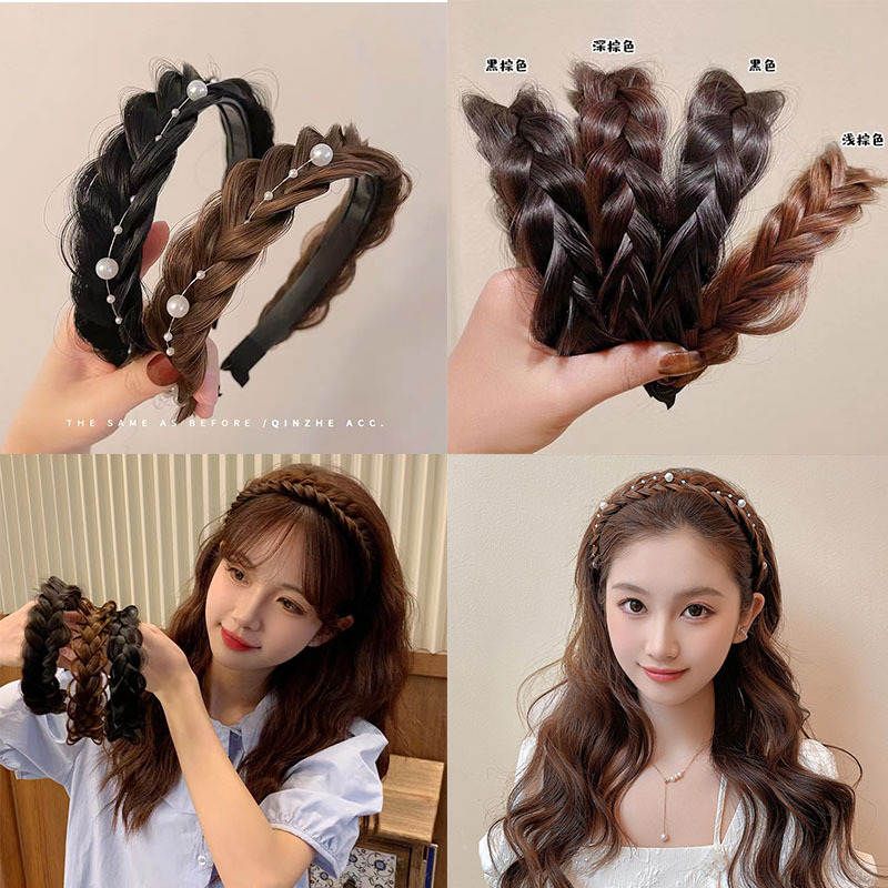 Băng đô bím tóc giả, bờm tết tóc giả 2.5cm tơ có răng cài phong cách hàn quốc cho nữ, băng đô tím tóc đẹp