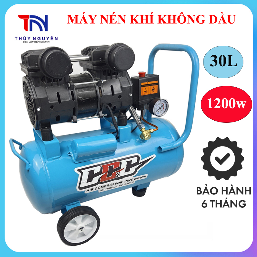 Máy nén khí không dầu, bình hơi khí sạch dung tích 30 lít, công suất lớn 1200w, bắn đinh, phun sơn, xịt bụi, xì khô,,,/ bảo hành 6 tháng