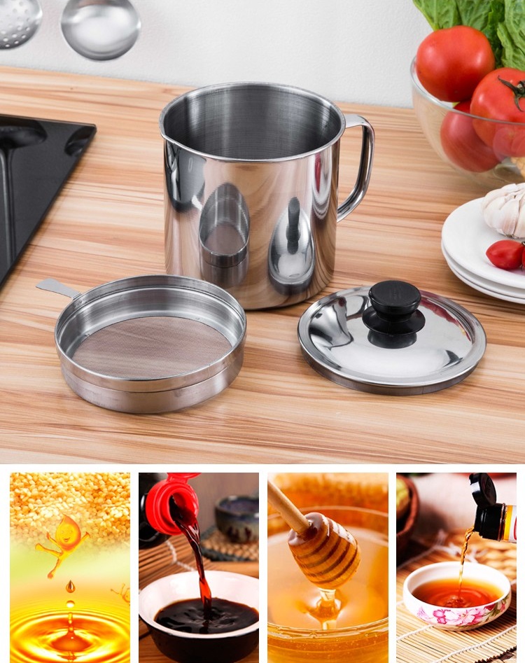 Ca Lọc Dầu Ăn Có Lưới Lọc Cặn Bằng INOX 304. Bình Đựng Dầu Chiên Lọc Cặn Dung Tích 1,2L. Ca Lọc Cặn Dầu Ăn Nhà Bếp
