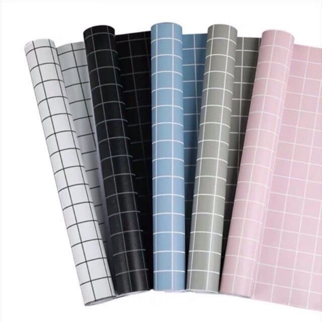 10 mét giấy dán tường có keo sẵn khổ rộng 45cm - mẫu Ô VUÔNG NHÍ XANH CARO, XÁM CARO, TRẮNG CARO