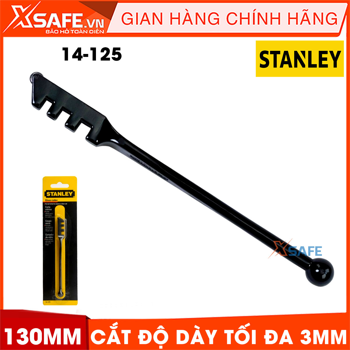 Dao cắt kính STANLEY 14-125 cắt độ dày tối đa 3 mm. Dao cắt kính Stanley có bánh xe được mài nổi, điểm cắt chính xác và các cạnh mượt mà, cắt đường thẳng và cắt góc