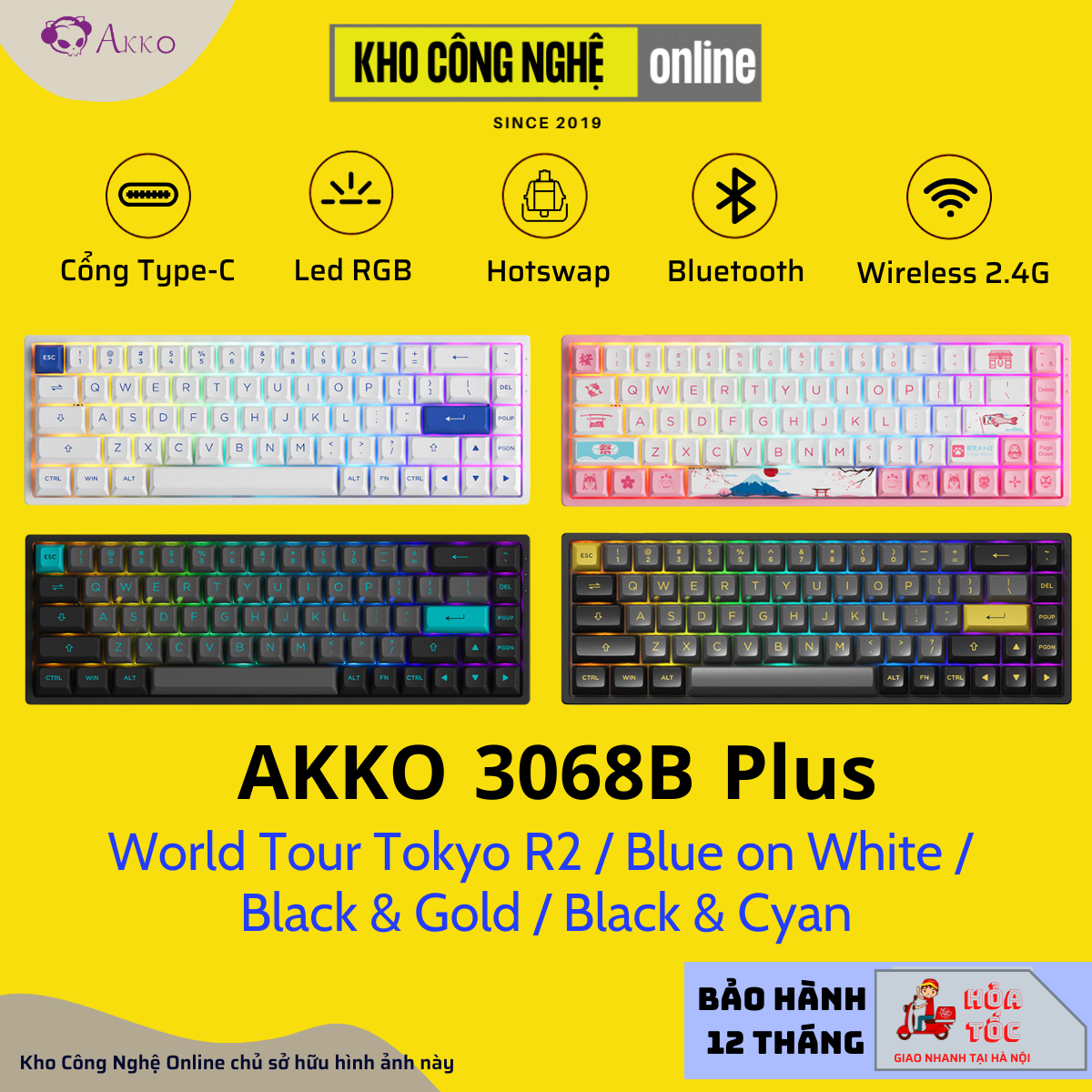 Bàn phím akko 3068b (bluetooth 5.0 / wireless 2.4ghz / hotswap / foam tiêu âm / akko cs jelly pink)