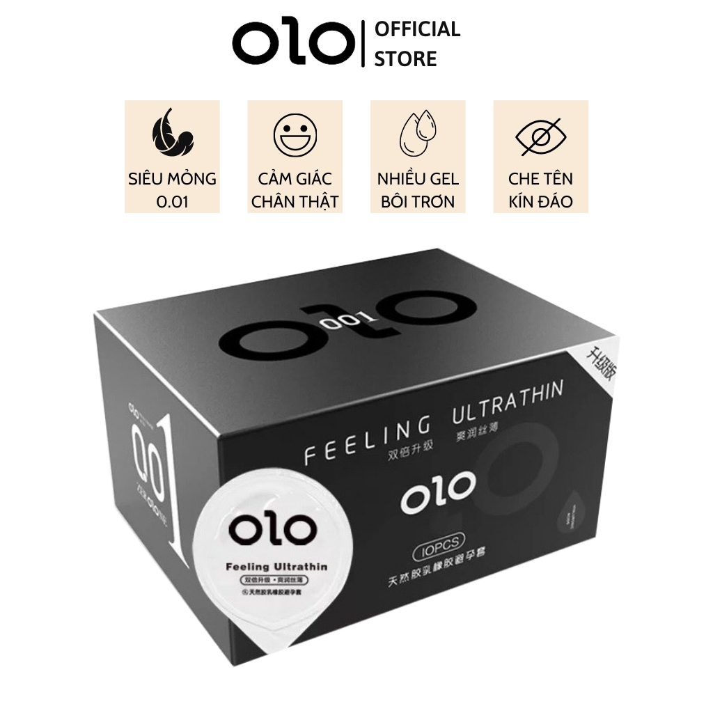 Bao cao su OLO 001 Feeling Ultrathin bcs nam siêu mỏng nhiều gel bôi trơn gốc nước tăng khoái cảm – Hộp 10c