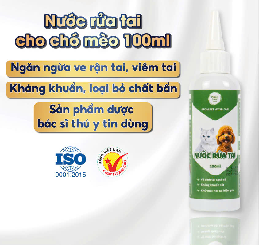 Nước Rửa Tai Cho Chó Mèo MASTERCARE Vệ Sinh Tai Sạch Sẽ Ngăn Ngừa Vi Khuẩn Bảo Vệ Phòng Tránh Ve Rận Bọ Chét Khử Mùi An Toàn 100ml