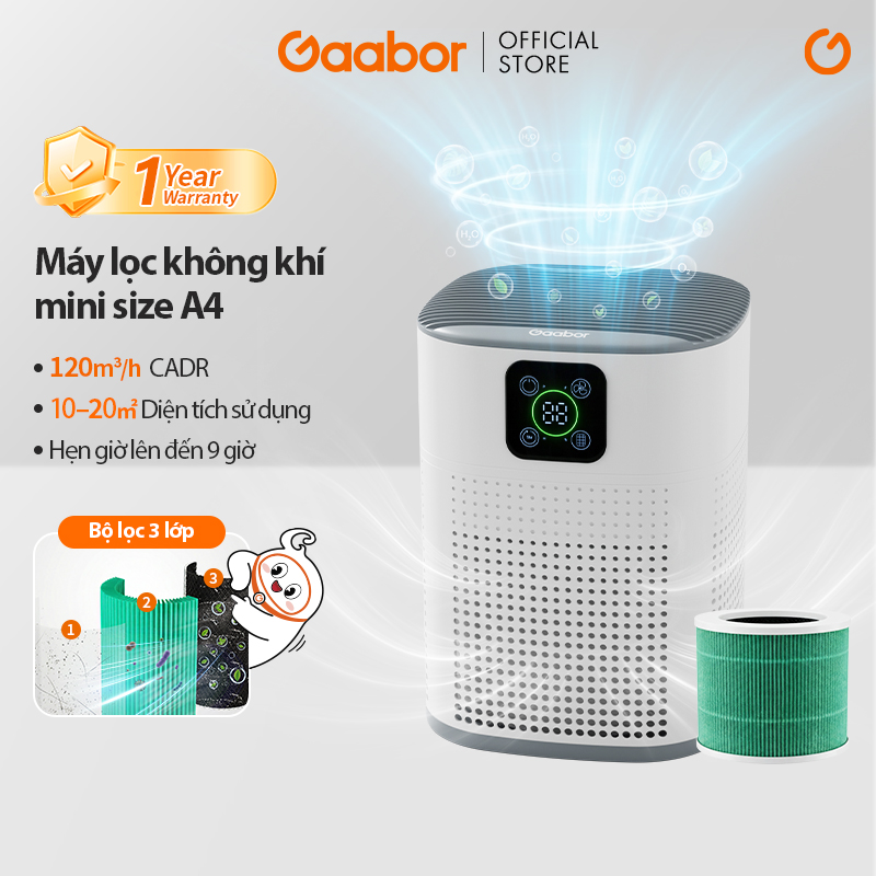 Máy lọc không khí để bàn mini Gaabor AP-T01A lọc bụi mịn PM2.5 hẹn giờ đến 9H diện tích dưới 20m2 - Bảo hành 12 tháng 1 đổi 1