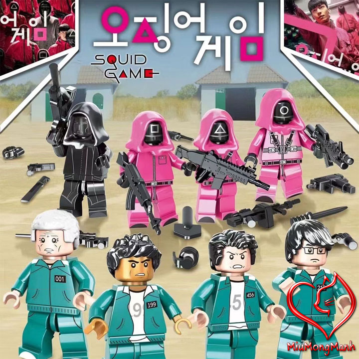 Combo 2 nhân vật kèm trang bị squid game trò chơi con mực đồ chơi lắp ráp xếp hình lego lw moc diy