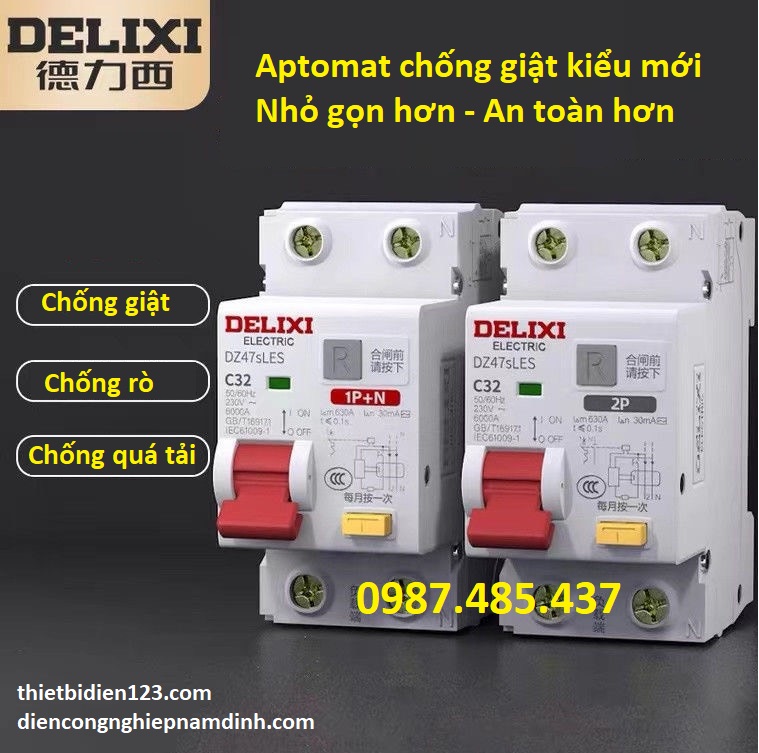Át chống giật- chống quá tải delixi dz47sles 16a, 20a, 25a, 32a, 40a, 63a
