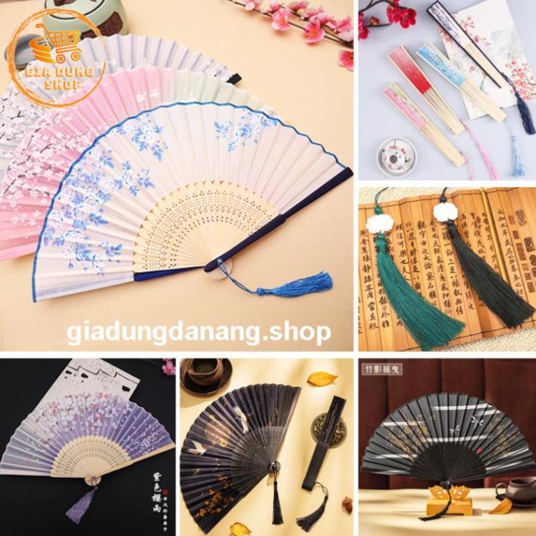 Quạt Cầm Tay Quạt Cổ Trang Trung Quốc Bằng Vải Lụa Xếp Xòe Tròn Dùng Làm Trang Trí