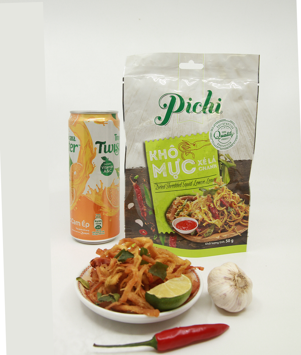 [HCM]Combo 3 gói Pichi Khô mực xé lá chanh 50g